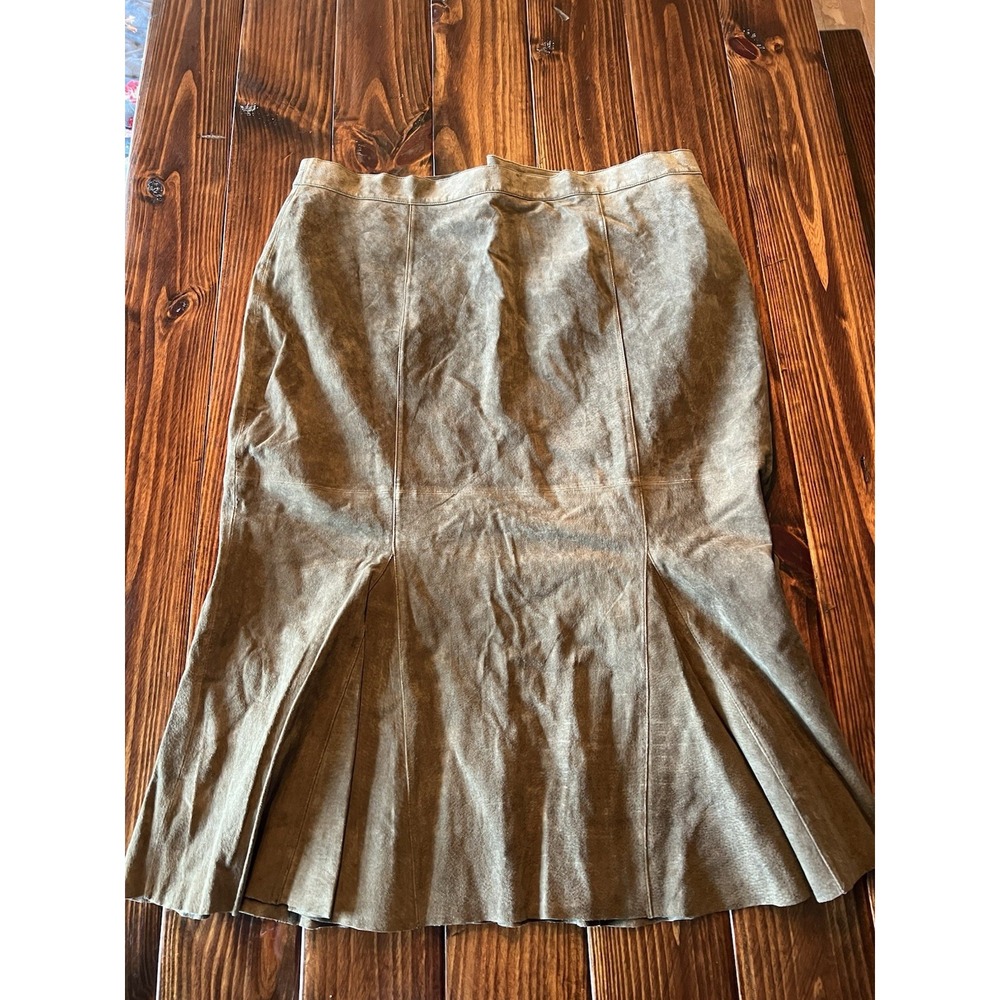 Vintage JG Hook Suede 100% Leather‎ Pleated Skirt 24W Tall Maxi Long Olive Green